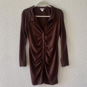 Ruched Brown Longsleeve Dress